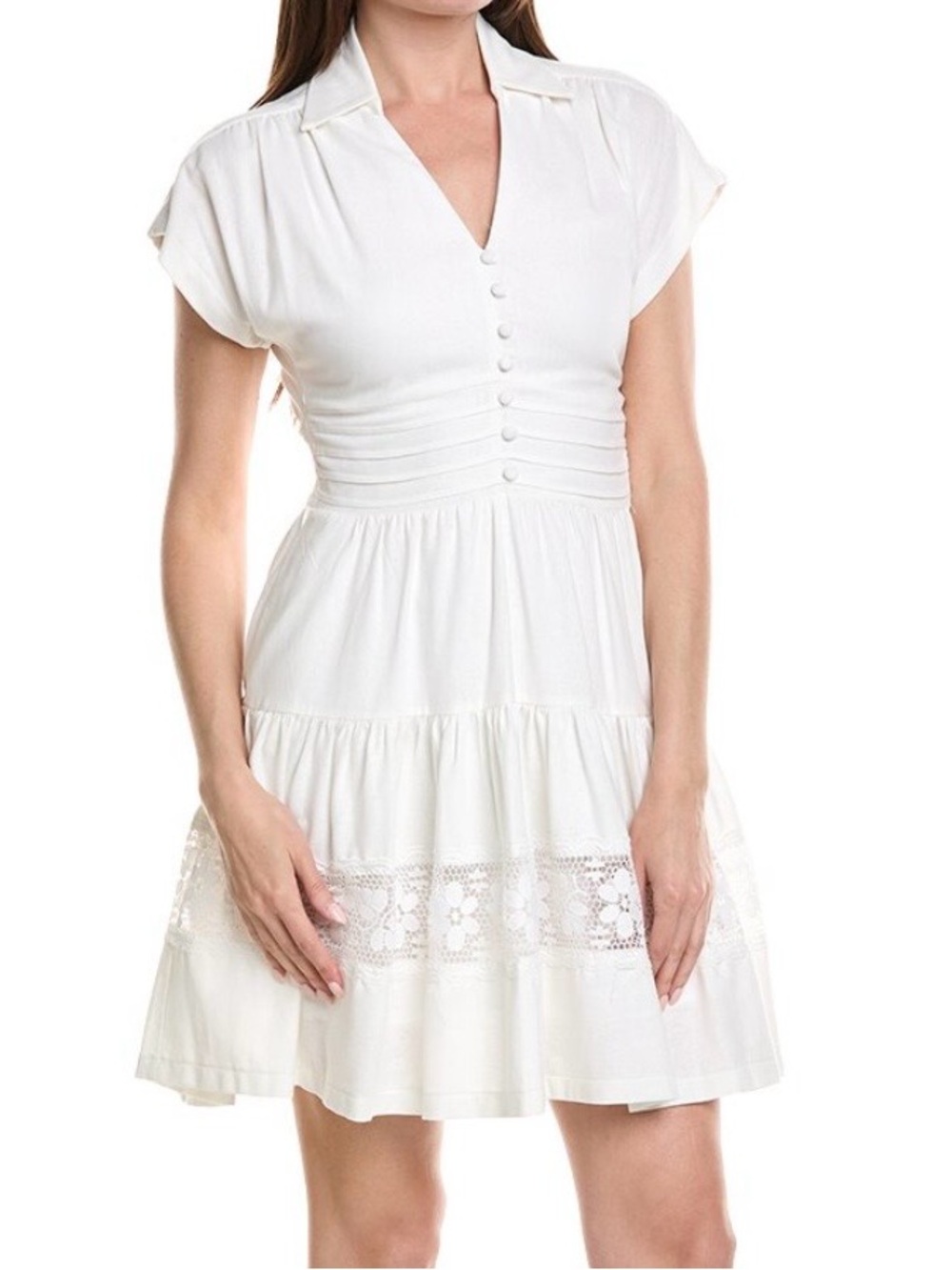 Taylor White Tiered Lace-Trim Mini Dress